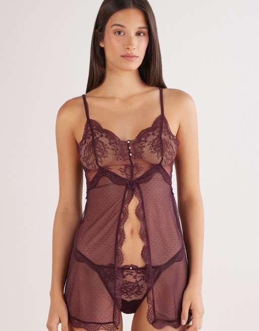Intimissimi La vie en rose tulle and lace babydoll in dark burgundy