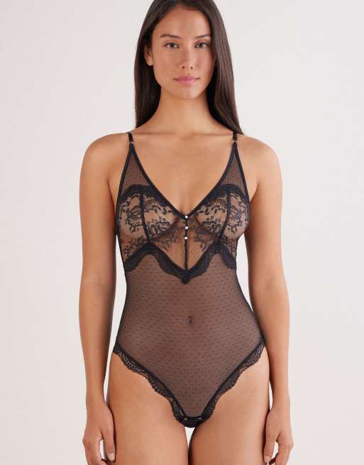Intimissimi La vie en rose tulle and lace bodysuit in black
