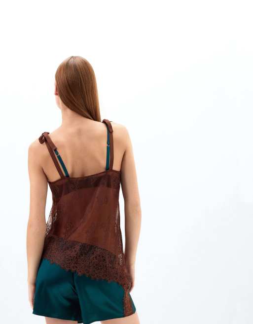 Intimissimi Lace perfection asymmetrical top in brunette brown, 2 of 5