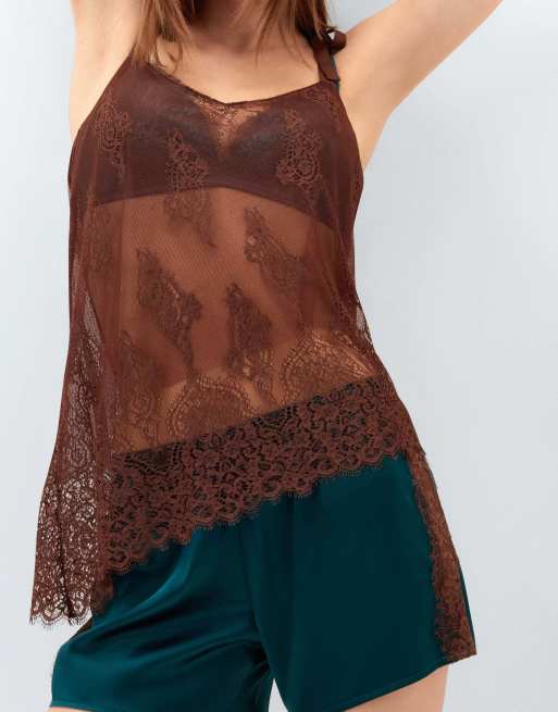 Intimissimi Lace perfection asymmetrical top in brunette brown, 3 of 5