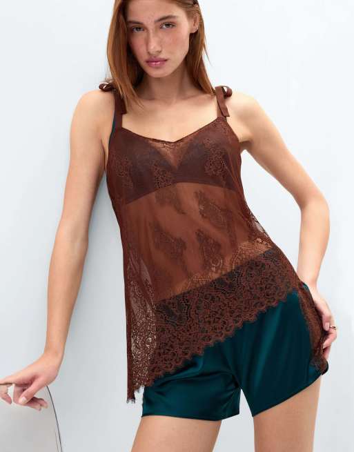 Intimissimi Lace perfection asymmetrical top in brunette brown, 4 of 5