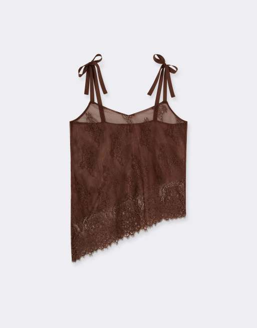 Intimissimi Lace perfection asymmetrical top in brunette brown, 5 of 5