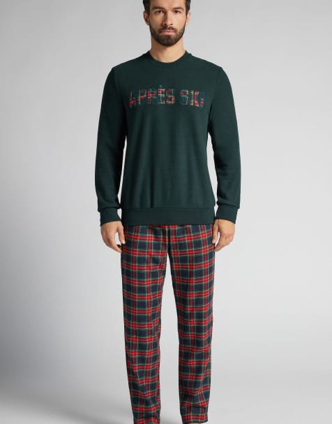 Intimissimi Long après-ski print knit pyjamas in dark green - view 1
