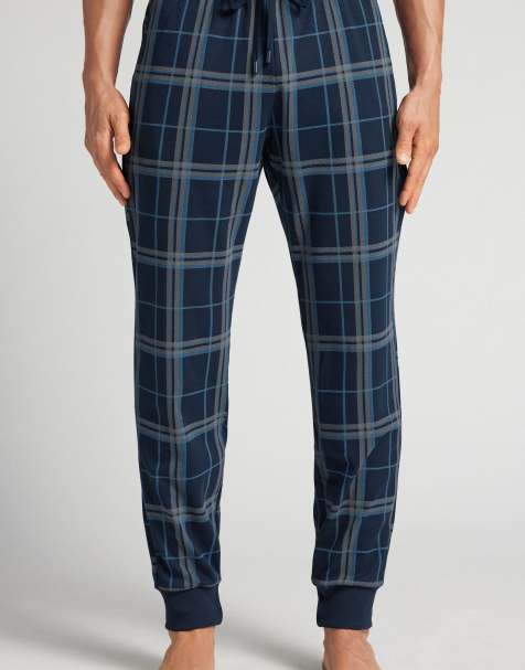 Intimissimi Long blue tartan cotton trousers in light grey blue tartan - view 1