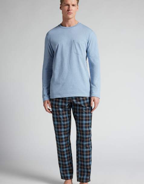 Intimissimi Long pyjamas with check print in light blue melange - view 1