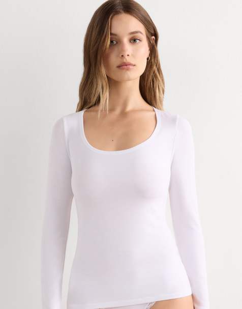 Intimissimi Long-sleeve micromodal scoop neck top in milk white - view 1