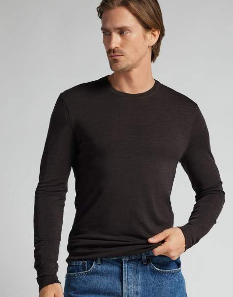 Intimissimi Long-sleeve round-neck merino-wool top in brown melange