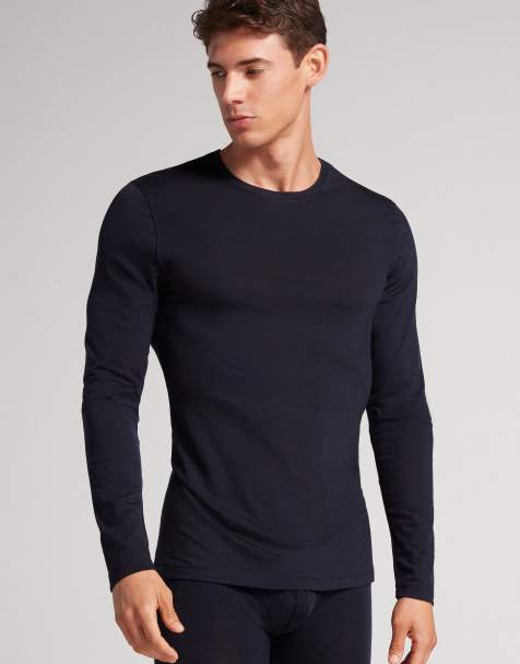 Intimissimi Long-sleeve round-neck merino-wool top in midnight blue