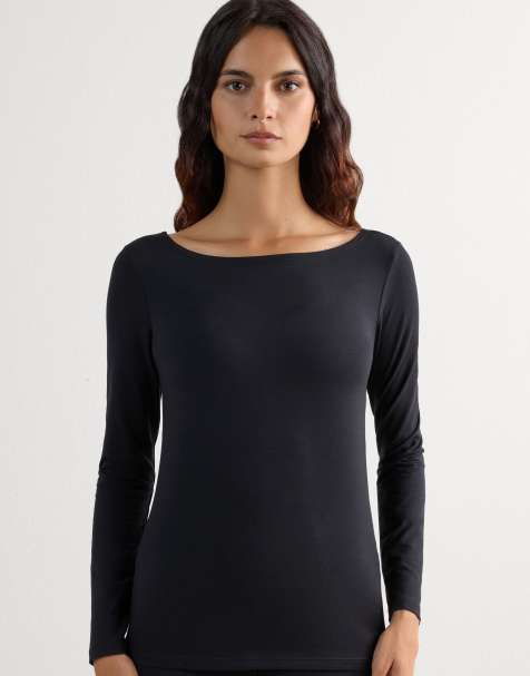 Intimissimi Long-sleeved boat-neck micromodal top in black - view 1