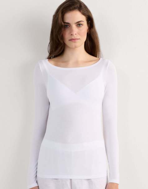 Intimissimi Long-sleeved boat-neck micromodal top in milk white - view 1