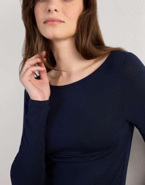 Intimissimi Long-sleeved boat-neck micromodal top in rich blue - view 1