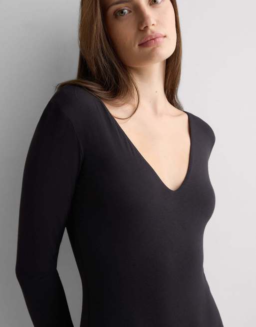 Intimissimi Long-sleeved bodysuit with v neck in black, 3 of 6