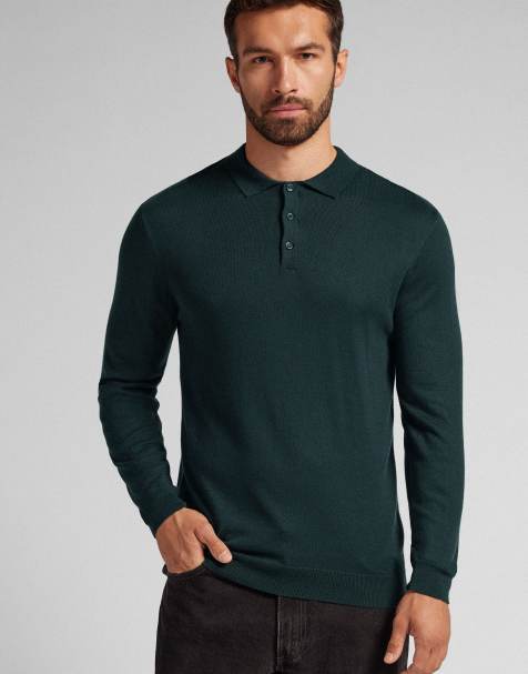 Intimissimi Long-sleeved jersey polo shirt in dark green - view 1