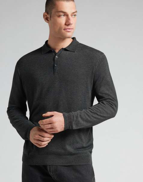Intimissimi Long-sleeved jersey polo shirt in dark grey blend - view 1