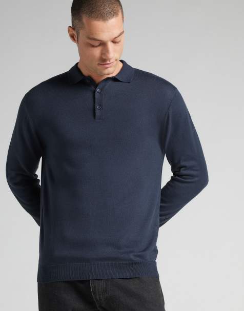Intimissimi Long-sleeved jersey polo shirt in rich blue
