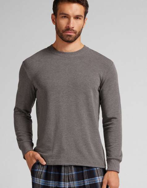 Intimissimi Long-sleeved modal fleece top in charcoal grey melange