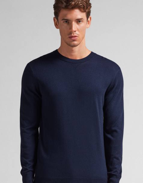 Intimissimi Long-sleeved round-neck jersey top in rich blue - view 1