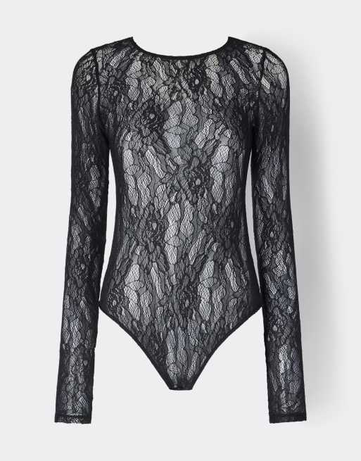 Intimissimi Long-sleeved stretch lace bodysuit in black, 5 of 5