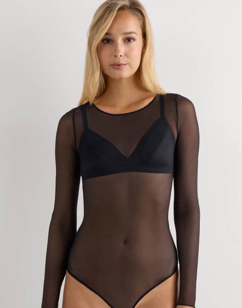 Intimissimi Long-sleeved tulle body in black - view 1
