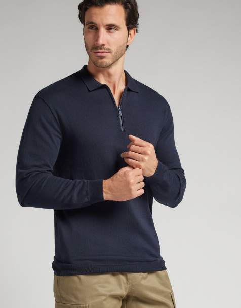 Intimissimi Long-sleeved zip-up jersey polo shirt in dark blue - view 1