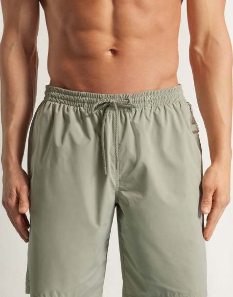 Intimissimi Long solid-colour swim trunks in light sage green - view 1