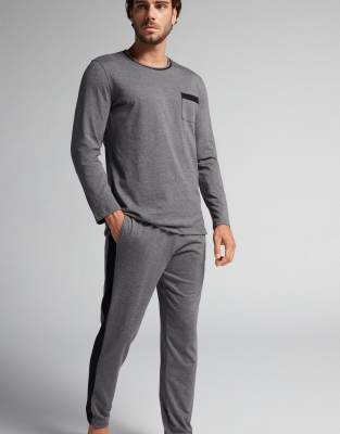 Intimissimi Long superior cotton pyjamas in charcoal grey melange