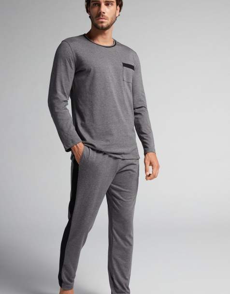 Intimissimi Long superior cotton pyjamas in charcoal grey melange - view 1