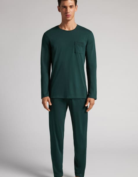 Intimissimi Long superior cotton pyjamas in dark green - view 1