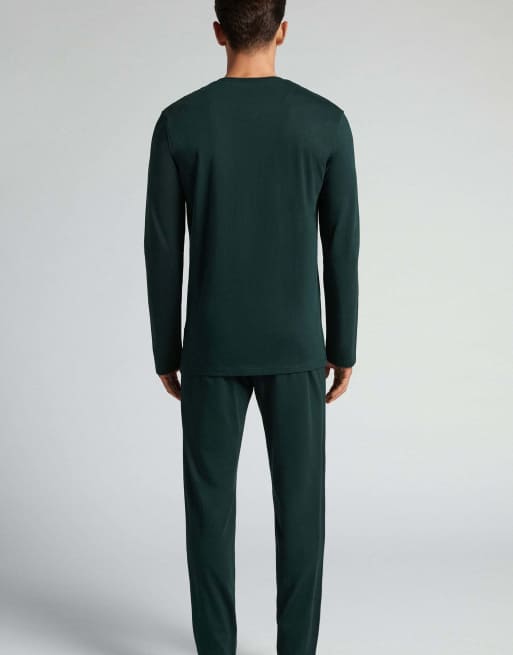 Intimissimi Long superior cotton pyjamas in dark green, 2 of 5