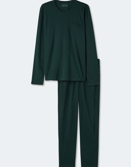 Intimissimi Long superior cotton pyjamas in dark green, 3 of 5