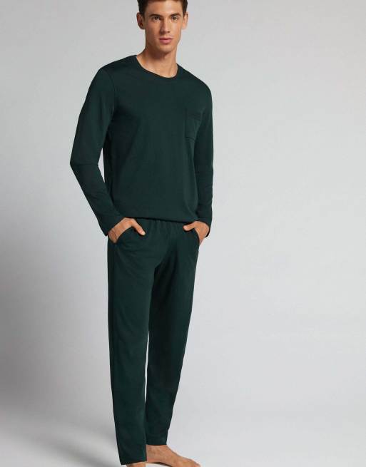 Intimissimi Long superior cotton pyjamas in dark green, 4 of 5