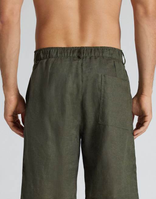 Intimissimi Men’s 100% linen shorts in green, 2 of 5