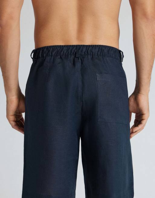 Intimissimi Men’s 100% linen shorts in ocean blue, 2 of 5