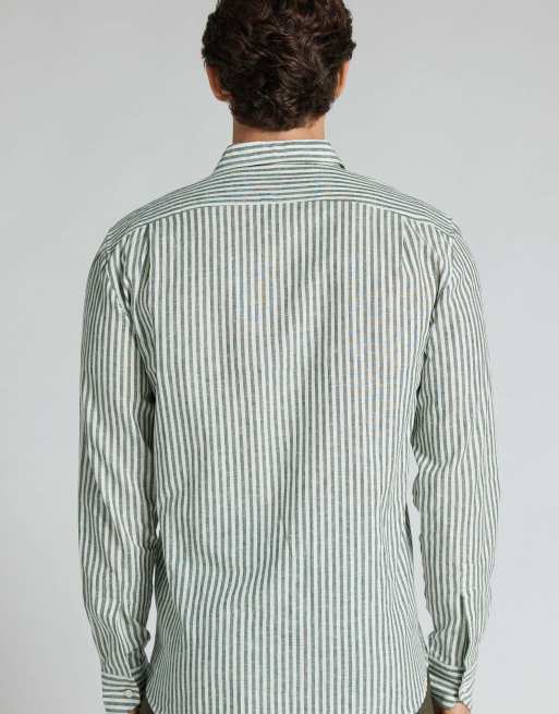 Intimissimi Men’s linen & cotton shirt in white/green stripe, 2 of 5