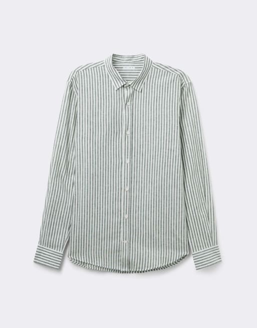 Intimissimi Men’s linen & cotton shirt in white/green stripe, 3 of 5