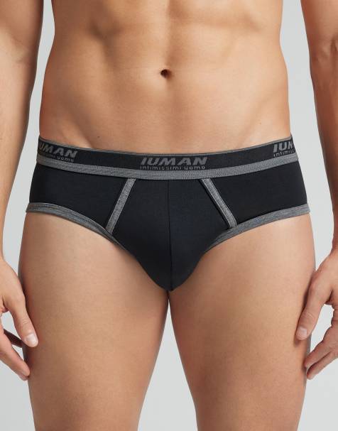 Intimissimi Men’s superior cotton briefs with logo in black graphite blend - view 1