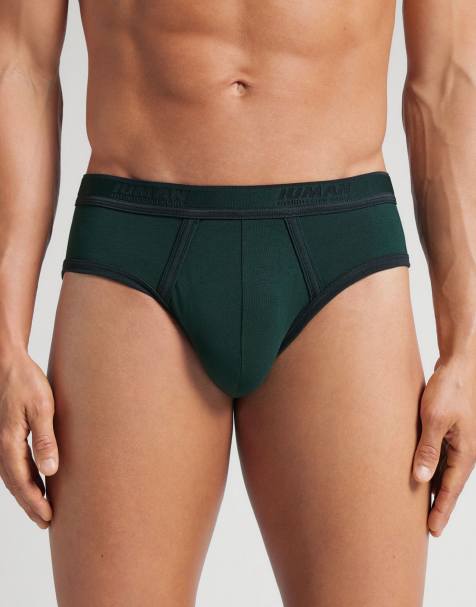 Intimissimi Men’s superior cotton briefs with logo in dark green and night blue - view 1