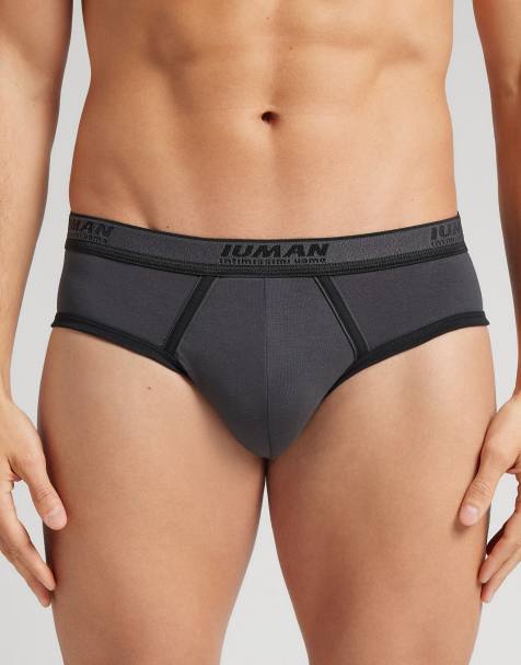 Intimissimi Men’s superior cotton briefs with logo in dark grey and black - view 1