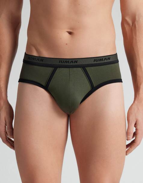Intimissimi Men’s superior cotton briefs with logo in green/black - view 1