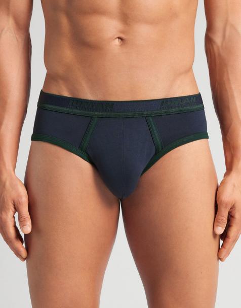 Intimissimi Men’s superior cotton briefs with logo in intense blue and dark green - view 1