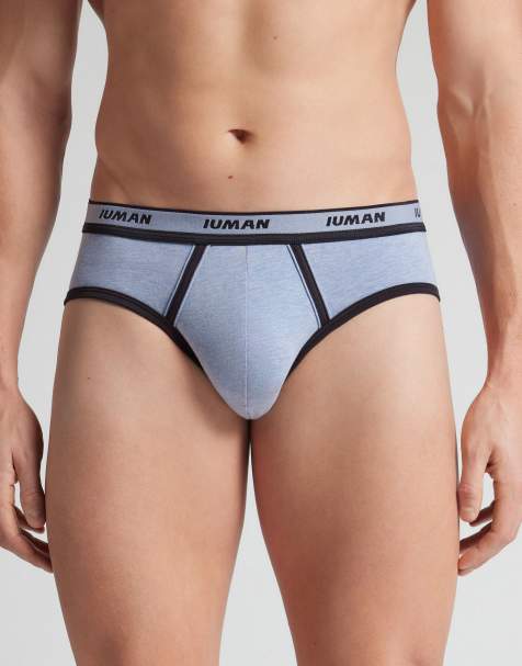 Intimissimi Men’s superior cotton briefs with logo in light blue melange - view 1