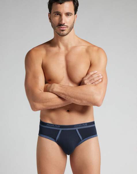Intimissimi Men’s superior cotton briefs with logo in midnight blue denim blue blend - view 1