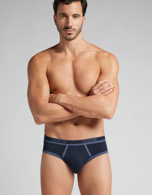 Intimissimi Men’s superior cotton briefs with logo in midnight blue denim blue blend