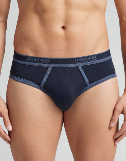 Intimissimi Men’s superior cotton briefs with logo in midnight blue denim blue blend, 2 of 4