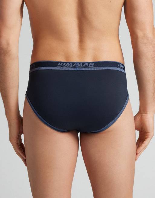 Intimissimi Men’s superior cotton briefs with logo in midnight blue denim blue blend, 3 of 4