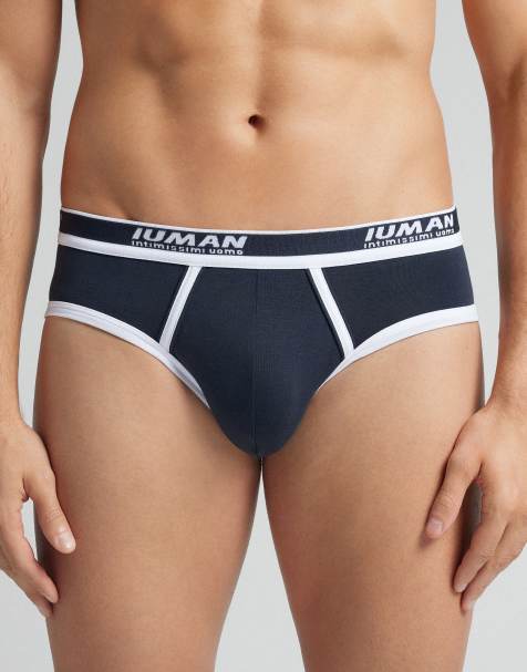 Intimissimi Men’s superior cotton briefs with logo in midnight blue white - view 1