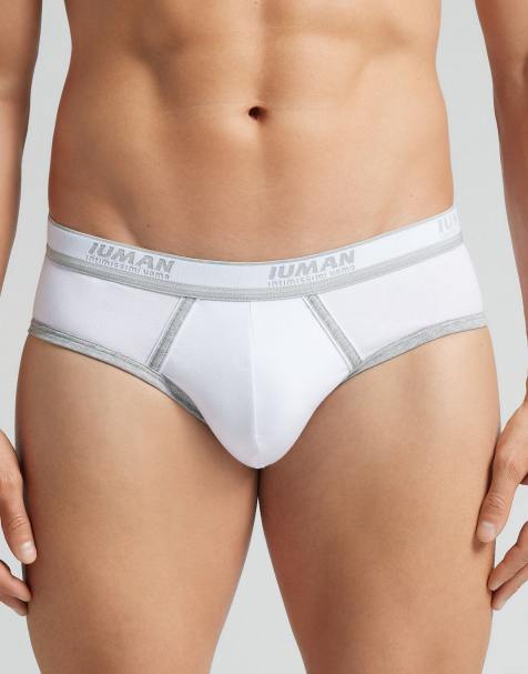 Intimissimi Men’s superior cotton briefs with logo in white and mottled grey - view 1