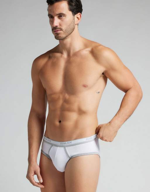 Intimissimi Men’s superior cotton briefs with logo in white and mottled grey, 4 of 5