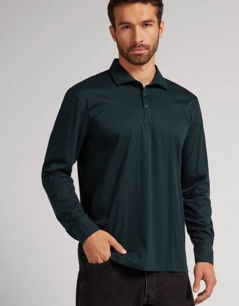 Intimissimi Mercerised premium cotton polo shirt in dark green - view 1