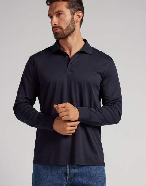 Intimissimi Mercerised premium cotton polo shirt in midnight blue